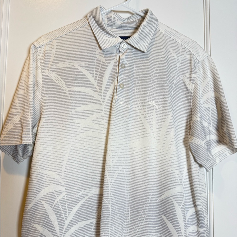 Tommy Bahama White and Gray Patterned Polo Shirt